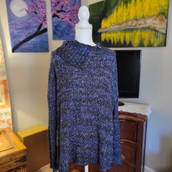 Three Dots Blue and Black Cowl Neck Sweater - Picture 1 of 6